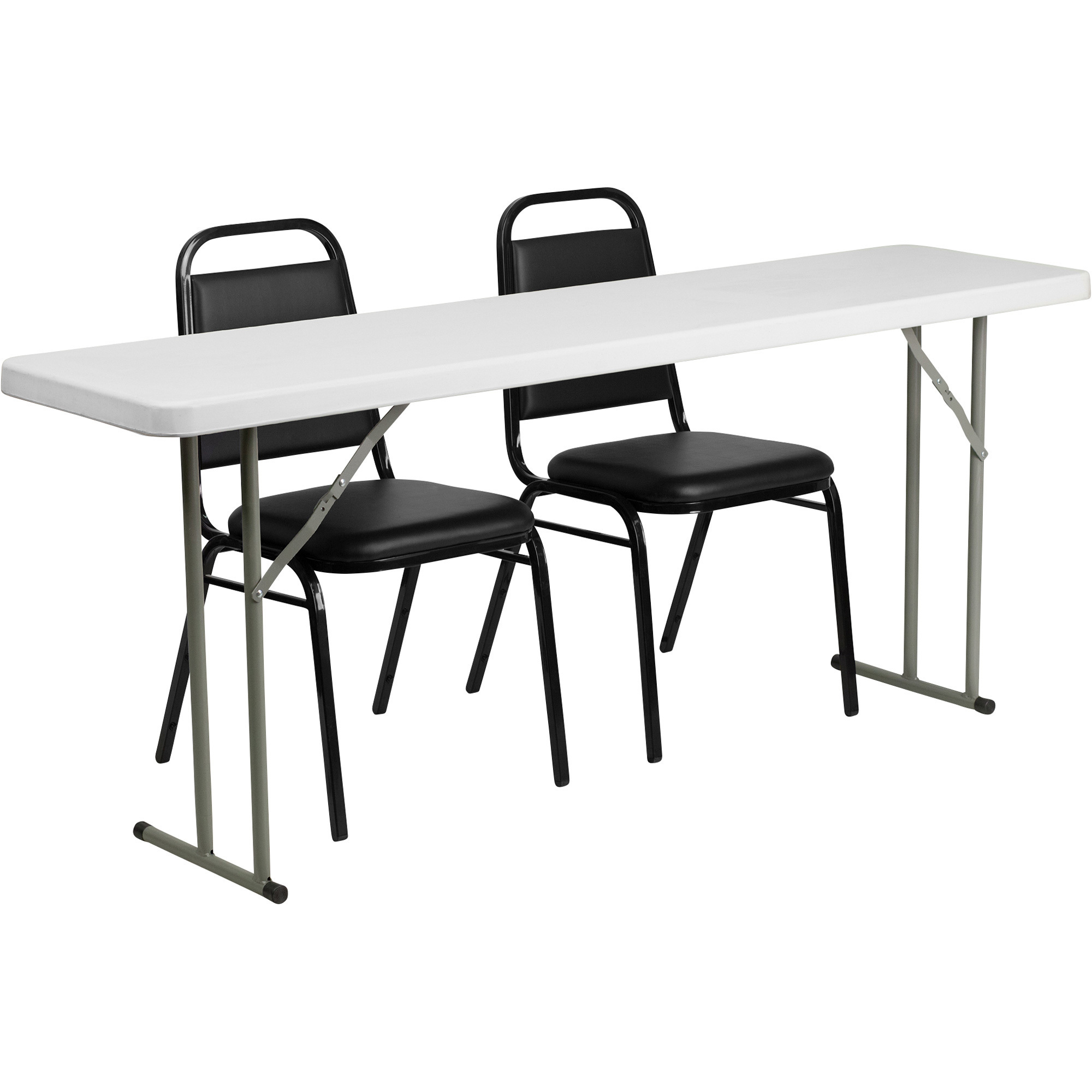Flash Furniture Plastic Folding Training Table with Stacking Banquet Chairs, 3-Piece Set, Black, 18in.W x 72in.D x 29in.H Table, Model# RB18722